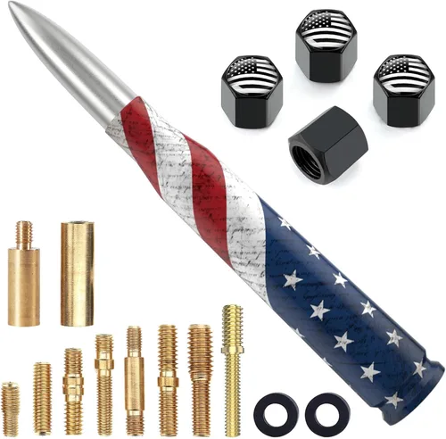 Miniatura 13 de Antena para Auto Camión con Tapas de Válvula de Neumático Bandera Americana Diseño Antirrobo, Reemplazo Corto Universal para Ford F150 F250 F350