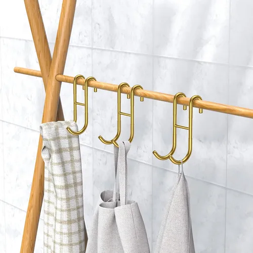 Miniatura 5 de Ganchos para puerta de ducha (paquete de 3), ganchos para toallas para puerta de vidrio sin marco, instalación sin taladros, color dorado