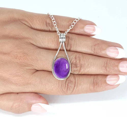 Miniatura 4 de JEWELOPORIUM Colgante de plata de ley 925 hecho a mano para mujer, 12 x 16 pulgadas, con piedras preciosas ovaladas, joyería de plata para regalo
