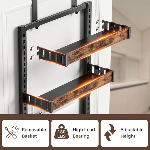 Miniatura 9 de Organizador de despensa de 8 niveles para colgar sobre la puerta, 2 EN 1 de montaje en pared o estante de especias colgante de metal