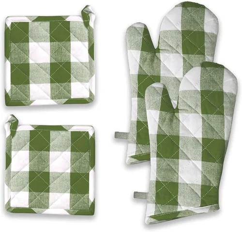 Miniatura 9 de Oven Mitt (7"x13") & Pot Holder (8"x8") 100% Cotton Set of Heat Resistant Oven Gloves & Hot Pads for Gifts, BBQ, Cooking, Baking, Thanksgiving