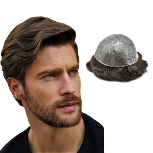 Miniatura 74 de Toupee Hair Piece For Men 100% Real Human Hair System Natural Looking Hairpieces For Men Hair Units Protesis Capilar Para Hombre 8''X10'' #610#6
