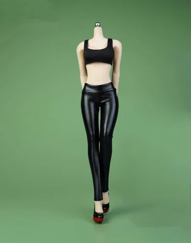 Miniatura 2 de Fremego Ropa femenina a escala 1/6, pantalones elásticos ajustados de cuero para mujer, ropa de disfraz para figura de acción PH TBL JO de 12 Negro