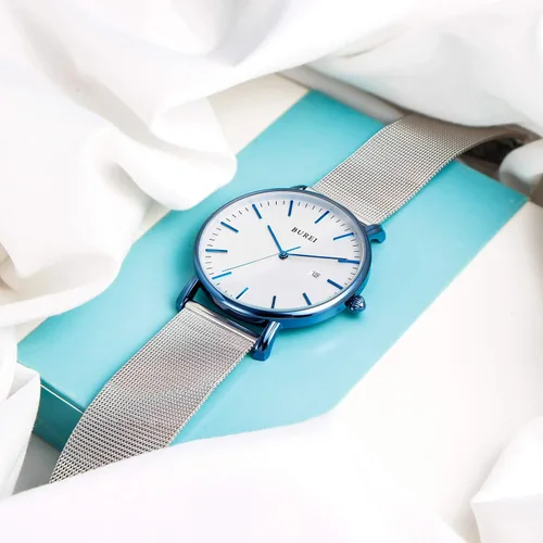 Miniatura 3 de BUREI - Reloj de pulsera analógico para hombre con fecha, extensible de malla de acero inoxidable