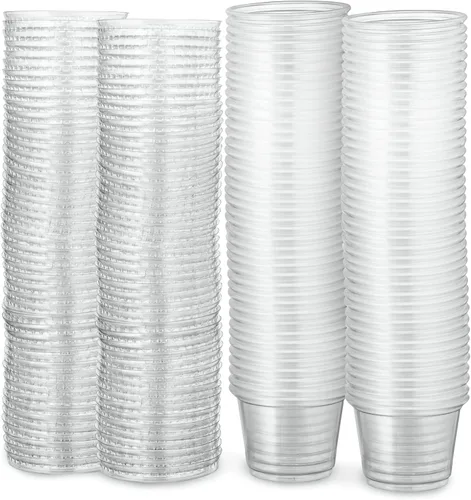 Paquete de 100 tazas de porción – Tazas de 1 onza con tapas, a prueba de fugas y apilables, vasos de gelatina, tazas de condimentos
