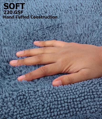 Miniatura 6 de COTTON CRAFT Lujosas alfombras de baño, juego de 2 alfombrillas reversibles y pesadas para suelo de baño, bañera y ducha, tapete de algodón puro