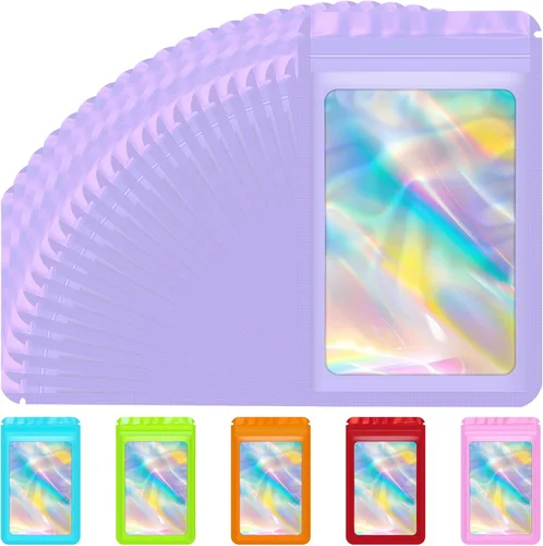Miniatura 20 de Jetmore 100 piezas Bolsas Holográficas Mylar Resellables para Pequeñas Empresas Bolsa de Embalaje Sellable para Dulces Almacenamiento de Alimentos