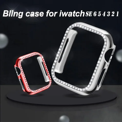 Miniatura 5 de Paquete de 2 fundas brillantes para Apple Watch de 1.732 pulgadas (Serie 6/5/4/SE) con protector de pantalla, cubierta de diamantes de cristal