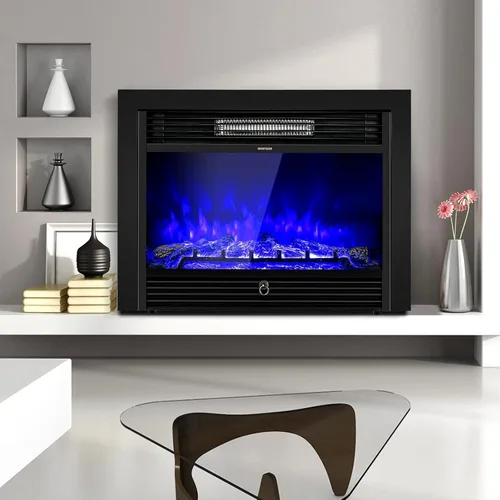Miniatura 3 de COSTWAY - Insertos de chimenea eléctrica de 28.5 pulgadas de ancho, 750 W/1500 W, chimenea empotrada y de pie en la pared, con 3 colores de llama, 5