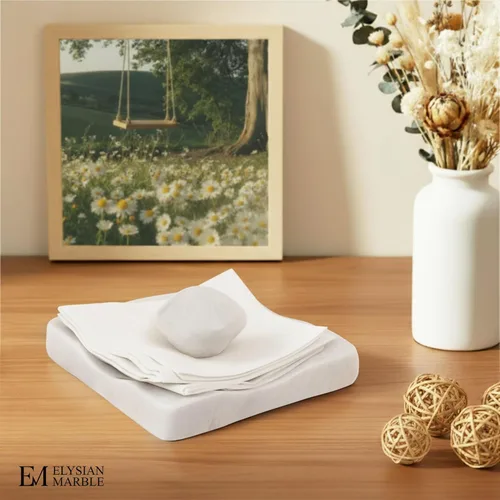 Miniatura 5 de Servilletero de cóctel de mármol con peso, moderno servilletero cuadrado para mesa, servilletero pesado decorativo para comedor interior y exterior