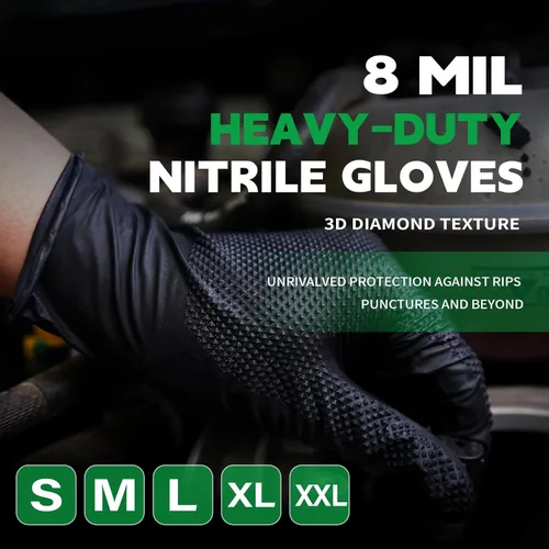 Miniatura 3 de FINITEX Industrial Diamond Texture Nitrile Black Glove - 100/1000PCS Chemical Resistant 8mil Mechanic Disposable Gloves Negro (Large 100)