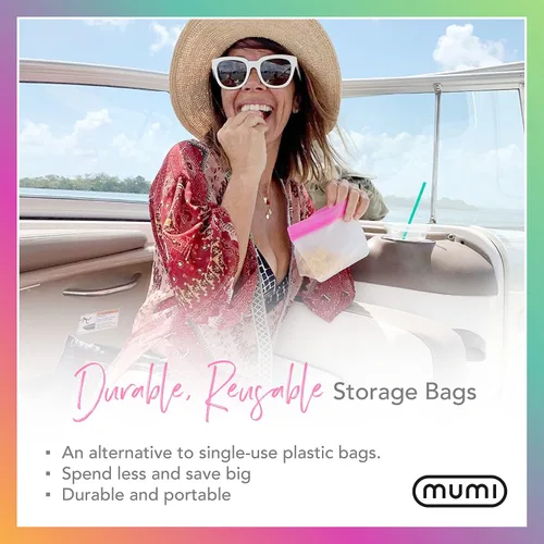Miniatura 8 de MUMI Piccolo Bolsas reutilizables con cremallera, juego de 3 bolsas de silicona con cierre hermético Bolsas reutilizables con cierre hermético Azul
