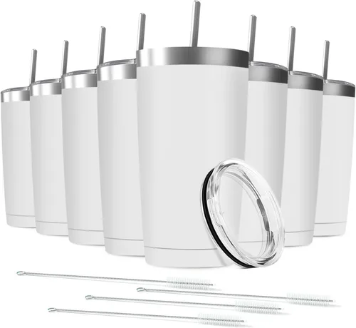 Miniatura 18 de Paquete de 6 Vasos Térmicos de Acero Inoxidable de 20 oz con Pajita y Tapa, Taza de Café de Viaje de Doble Pared con Aislamiento al Vacío, Vaso