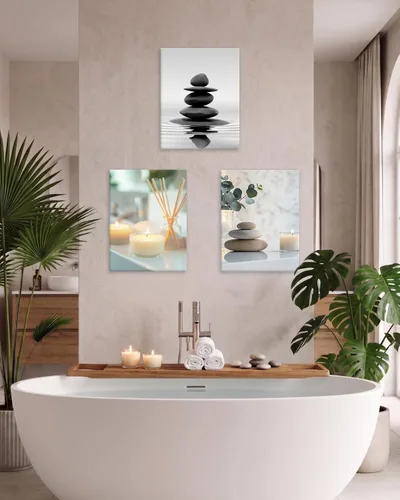 Miniatura 7 de HesenDot Arte de pared con piedras zen en blanco y negro, impresión en lienzo de rocas equilibradas de 12 x 16 pulgadas, póster estético relajante