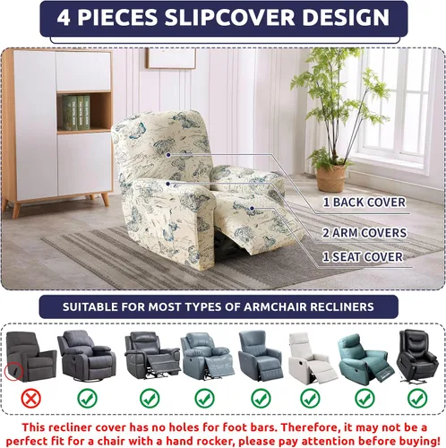 Miniatura 5 de Iauddy Funda para Sillón Reclinable - Funda Elástica Suave Antideslizante para Silla Reclinable de 4 Piezas, Protector de Muebles para Sillón