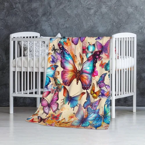 Miniatura 5 de Manta de mariposa de 40 x 30 pulgadas, franela con temática de mariposas lindas y coloridas, manta suave para siesta en el hogar, oficina