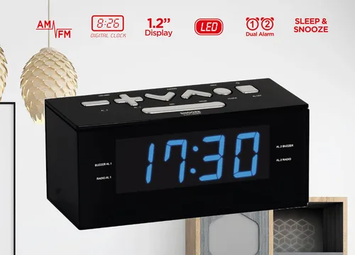Miniatura 3 de HANNLOMAX Radio despertador HX-144CR, radio PLL AM/FM, pantalla LED de 1.2 pulgadas, reloj digital con alarma dual, solo operación de CA