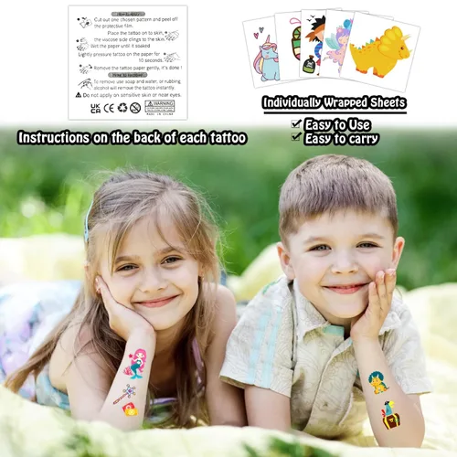 Miniatura 2 de Partywind 408 piezas de tatuajes infantiles para suministros de fiesta, hoja envuelta individualmente, calcomanías de tatuajes temporales para niños