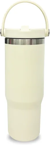 Miniatura 14 de Vaso de 30 onzas con asa superior, vaso aislado al vacío de doble pared con popote abatible, taza de café de viaje de 30 onzas con recubrimiento