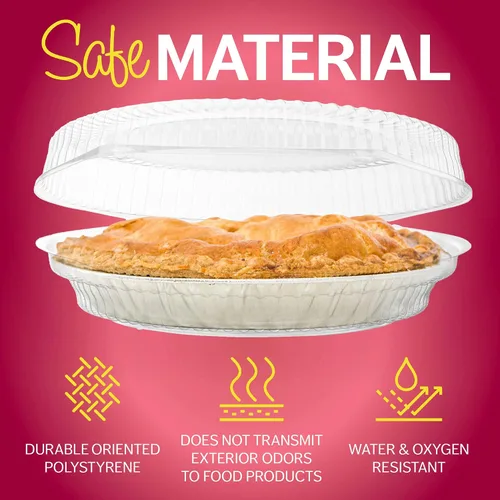 Miniatura 6 de Recipientes desechables de plástico de 10 pulgadas con tapas de bloqueo con bisagras, 5 recipientes redondos para tartas/flan para transporte