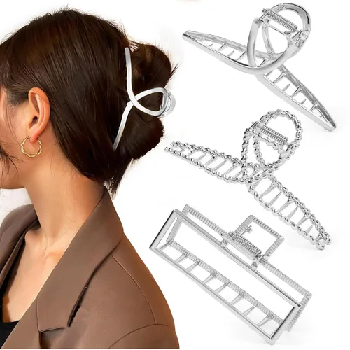 Miniatura 10 de Mehayi 3 PCS Pinzas de Garra de Metal Grandes para Cabello Grueso y Pesado, Pinzas de Sujeción Antideslizantes Grandes con Mordaza para Cabello