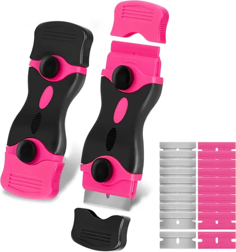 THINKWORK Raspador de hoja de afeitar, raspador rosa de regalo para mujeres, juego de herramientas de raspador 2 en 1 con 20 cuchillas de afeitar