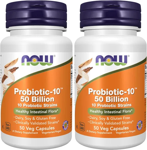 Miniatura 10 de NOW Foods Suplementos, Probiótico-10™, 50 mil millones, con 10 cepas probióticas, cepas verificadas, 50 cápsulas vegetales