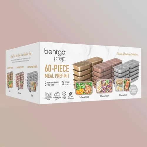 Miniatura 8 de Bentgo Prep Kit de preparación de comidas de 60 piezas, recipientes de alimentos reutilizables PFAS y sin BPA, 1 compartimento, 2 compartimentos y 3