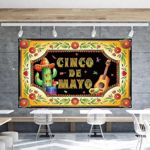 Miniatura 5 de Telón de fondo del Cinco de Mayo para fotografía, cartel mexicano, fiesta, recuerdos de fiesta de Cinco de Mayo, decoraciones y suministros