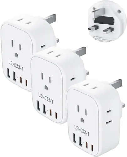 Miniatura 10 de LENCENT - Paquete de 2 adaptadores de enchufe de viaje europeos, enchufe plegable tipo C de Estados Unidos a Europa con 4 tomas, 4 puertos USB