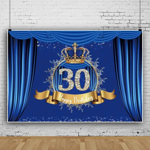 Miniatura 3 de Telón de fondo azul de 5 x 3 pies con corona dorada de lujo para fotografía de cumpleaños de niño y hombre, fiesta, decoración de mesa de pastel