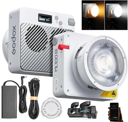 Godox ML100Bi - Luz de video LED de 120 W, kit de iluminación de video bicolor de 2800K-6500K, 34300 Lux CRI 97+/TLCI 98+, control de aplicación,