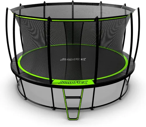 JumpFlex Hero Round Outdoor Backyard Trampoline with Net Safety Enclosure and Ladder - Heavy-Duty Jumping Trampoline Play Equipment for Family Sin
