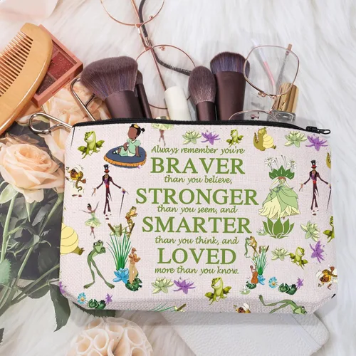Miniatura 2 de MEIKIUP Bolsa de maquillaje de rana, bolsas de cosméticos de viaje de rana, eres más valiente más fuerte de lo que piensas bolsa con cremallera
