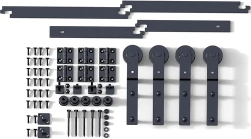 Miniatura 7 de CCJH Kit de riel deslizante para puerta de granero biplegable de 4 pies/48 pulgadas para 4 puertas de acero al carbono resistente