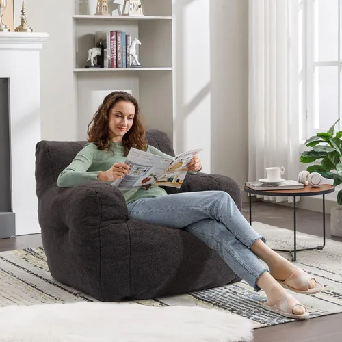 Miniatura 7 de Recaceik Sillas Puf, Silla Puf Suave Acolchada con Relleno, Sofá Perezoso Esponjoso, Silla Puf Gigante Imperial para Dormitorio, Sala de Estar, Negro