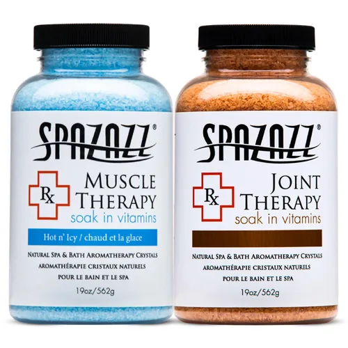 Spazazz Paquete de 2 unidades de aromaterapia para spa y sales de baño, paquete de 2 unidades, un tarro de 19 onzas cada terapia muscular y terapia