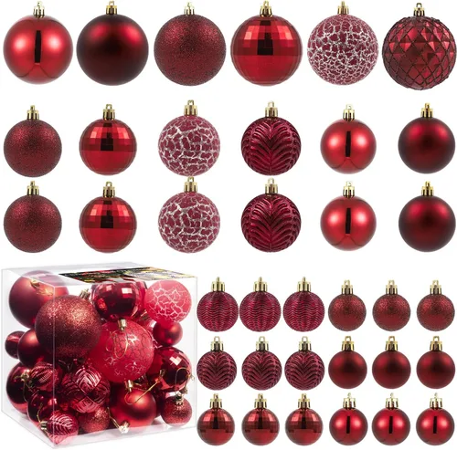 LANGXUN 36 piezas de bolas de decoración para árbol de Navidad color rojo vino, bolas de Navidad, decoración de Navidad 2025, adornos navideños