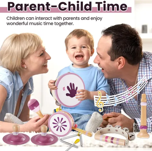 Miniatura 6 de BUYGER Instrumentos musicales de madera para niños pequeños de 1 a 3 años, instrumentos de percusión Montessori para bebés, juguetes musicales