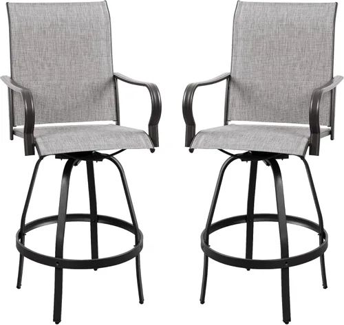 Miniatura 9 de Vongrasig 4 Sillas Giratorias de Bar para Patio Exterior, Taburetes de Bar Altos con Textil Acolchado Tipo Cabestrillo para Todo Clima, Juego