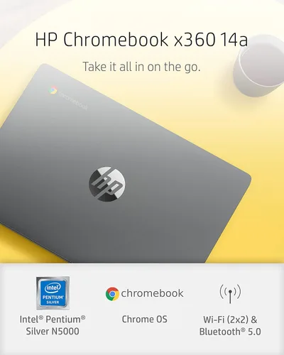 Miniatura 2 de HP - Laptop Chromebook x360 14a 2 en 1, Intel Pentium Silver N5000, 4 GB RAM, 64 GB eMMC, pantalla HD de 14", Chrome OS, cámara web, micrófonos