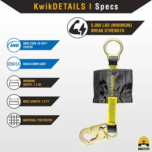 Miniatura 3 de KwikSafety - Charlotte, NC - Dolphin Dorsal [1 unidad] Extensor de anillo en D de 18 pulgadas [fácil conexión] Arnés de extensión de cordón