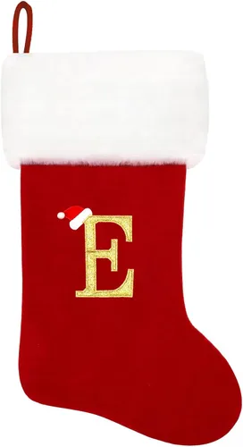 Miniatura 184 de Calcetines de Navidad bordados de 20 pulgadas con monograma, terciopelo negro con puño de felpa blanca supersuave, adornos clásicos para decoración