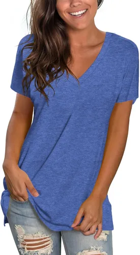 Miniatura 32 de Sipaya - Camiseta de mujer con cuello en V, básica, de ajuste suelto, manga corta, estilo casual