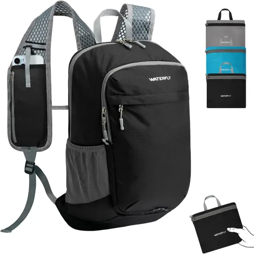 WATERFLY Mochila pequeña y ligera y plegable: 15L Mini mochila de senderismo plegable - Mochila de día compacta ultraligera para mujeres y hombres,