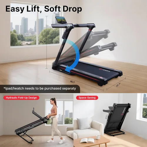 Miniatura 10 de YESOUL Treadmills for Home, 3.5HP Folding Treadmill with Handrail, 300 lbs Capacity, 18-Inch Wide Deck, Quiet Shock Absorption, LED Display &