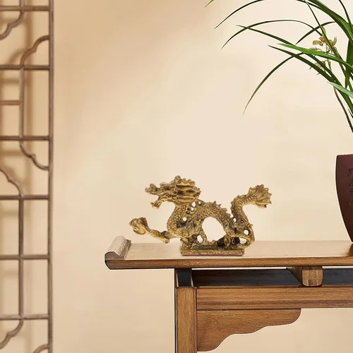 Miniatura 3 de Beavorty Estatua de dragón chino Feng Shui, escultura de dragón dorado, figuras reales del zodiaco 2023, escultura de año nuevo, adornos de mesa