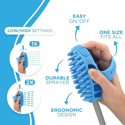 Miniatura 2 de Aquapaw Cepillo de baño para perros Pro y accesorio de ducha para perros, goma de silicona grande, rociador y depurador en uno con accesorio