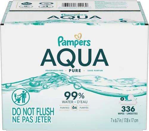 Miniatura 17 de Pampers Aqua Pure Toallitas para bebé, 99% agua, sin fragancia, 336 toallitas para bebé en total (6 paquetes con tapa de apertura)