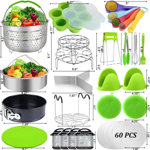 Miniatura 7 de Sugaroom Juego de 101 accesorios para olla a presión compatible con accesorios para olla instantánea de 6 cuartos de galón y 8 cuartos - 2 cestas
